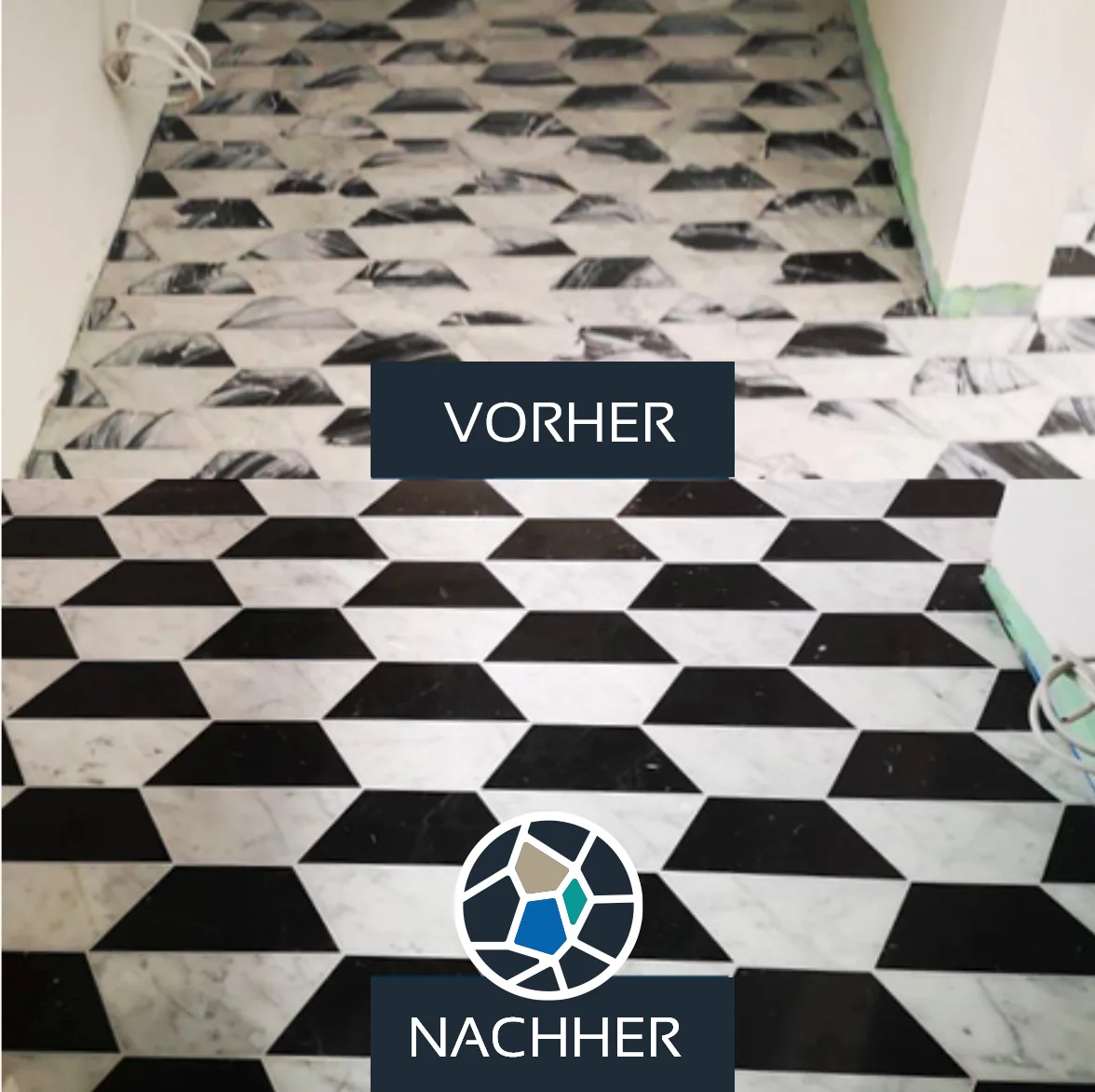 Vorher-Nachher-Dokumentation einer Marmorfläche