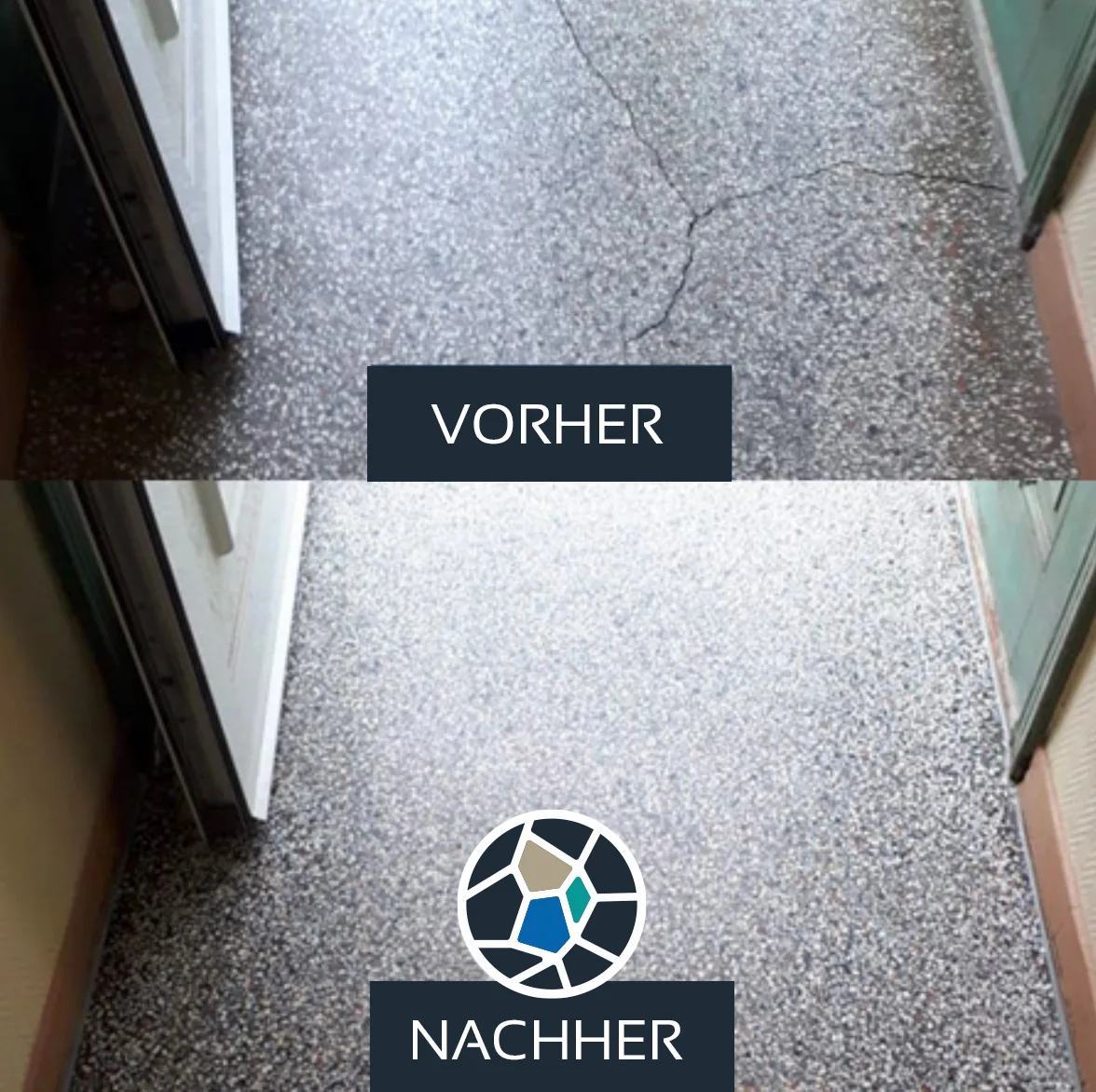 Vorher-Nachher-Dokumentation eines Terrazzobodens